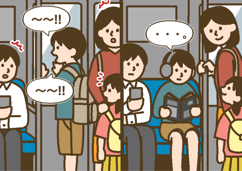 電車の中で外を見ながらひとりごとを呪文のように唱えていたが、マンガを読んでヘッドフォンをすると静かにできた少年