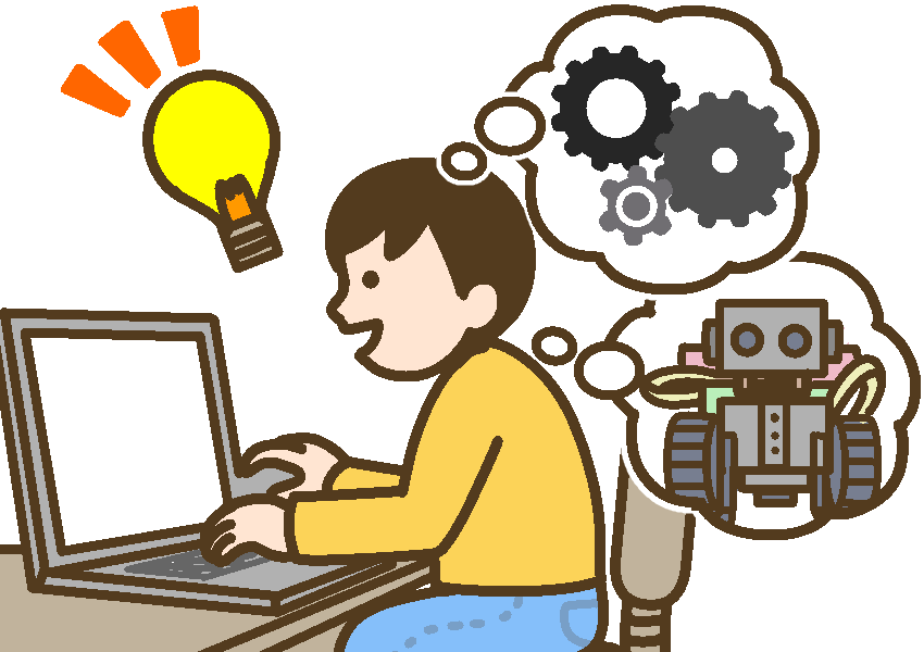 パソコンでプログラムを組んでいる男児