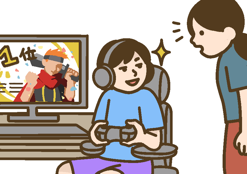 ゲームで1位になったことを母親に自慢する男児