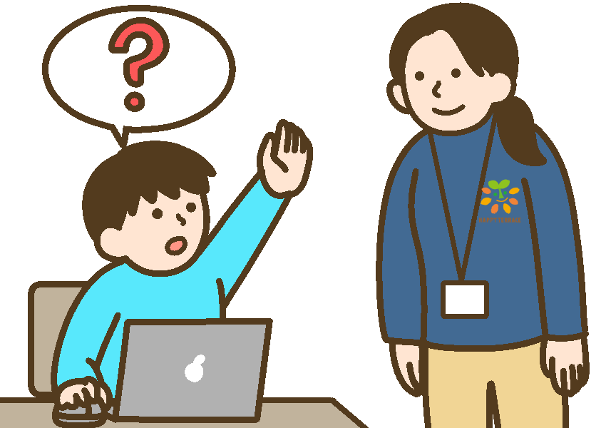 トレーニング中に分からないことを質問する男児と、それに答える先生