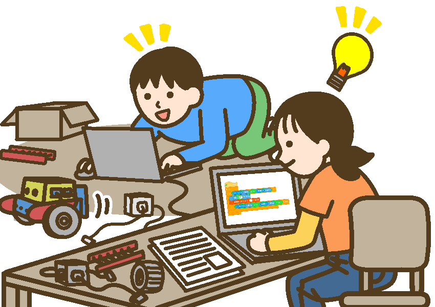 スクラッチを使ってプログラムを組む子どもたち