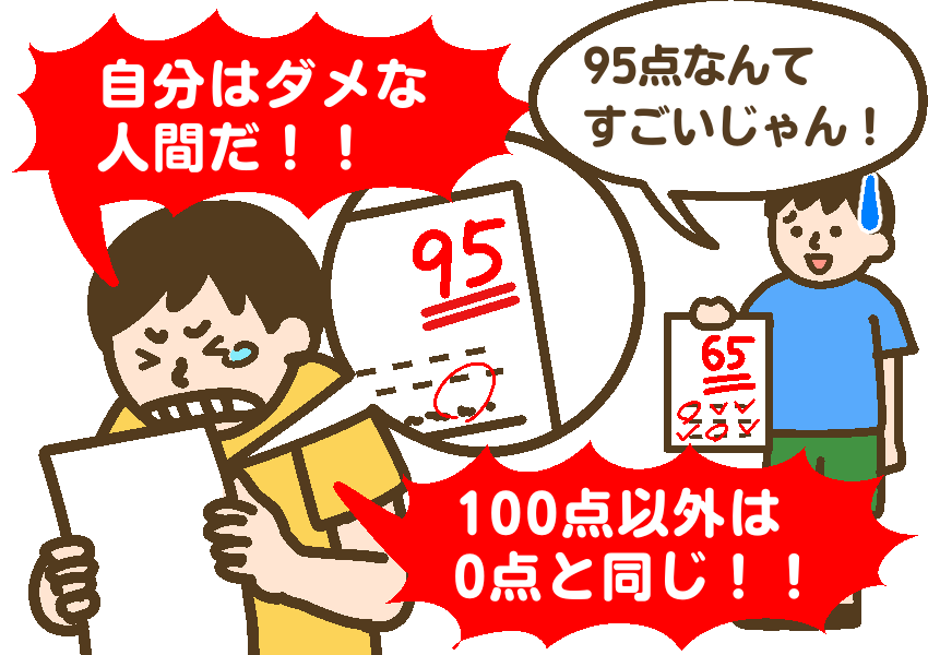 100点以外の点数は0点と一緒だと考え、過度に自分を責める男子