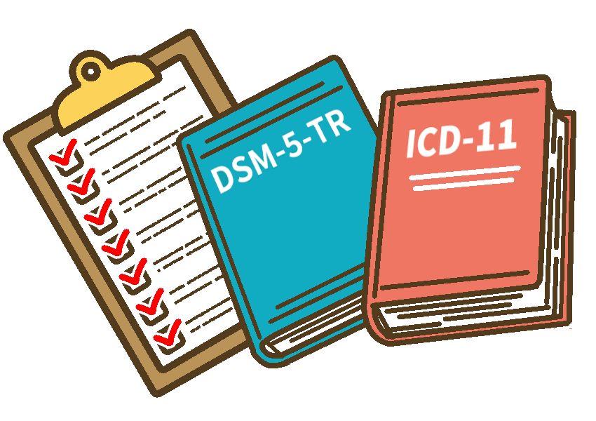 DSM-5(DSM-5-TR)やICD-11、チェック項目のイラスト