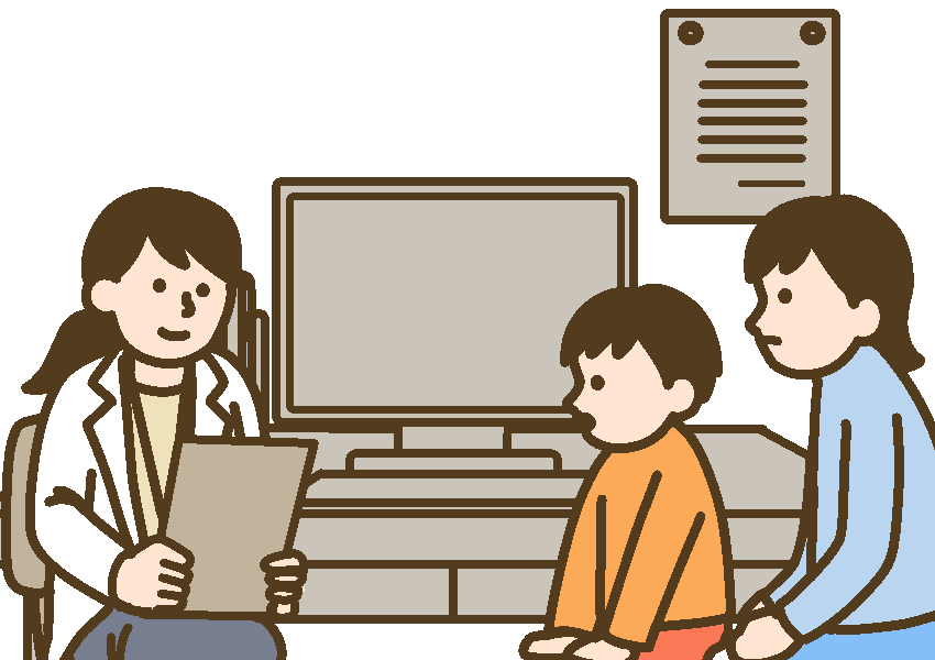 病院で発達相談をする親子