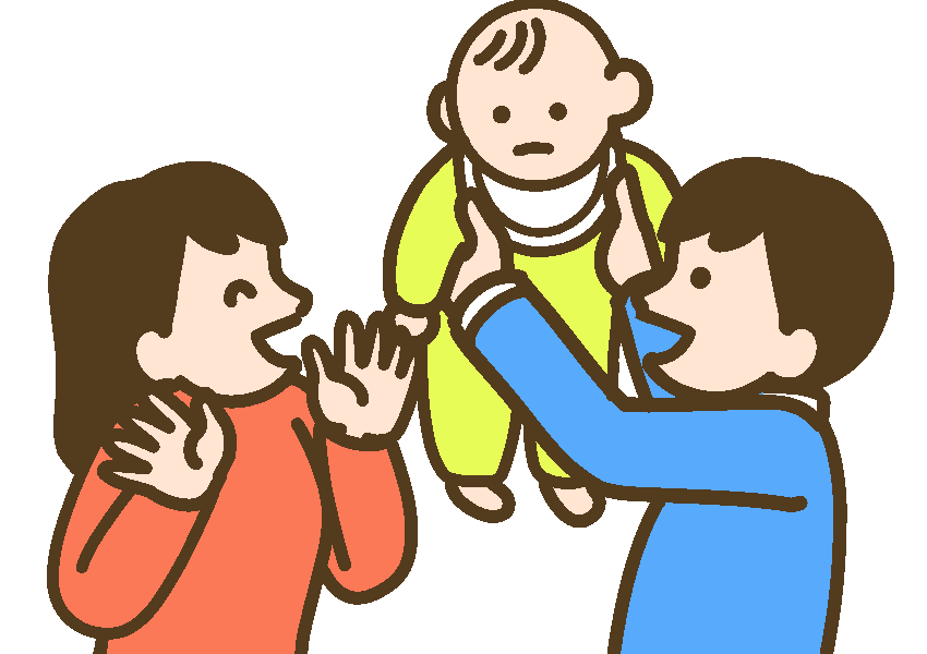 両親にあやされているのに、笑わず目を合わせない乳児