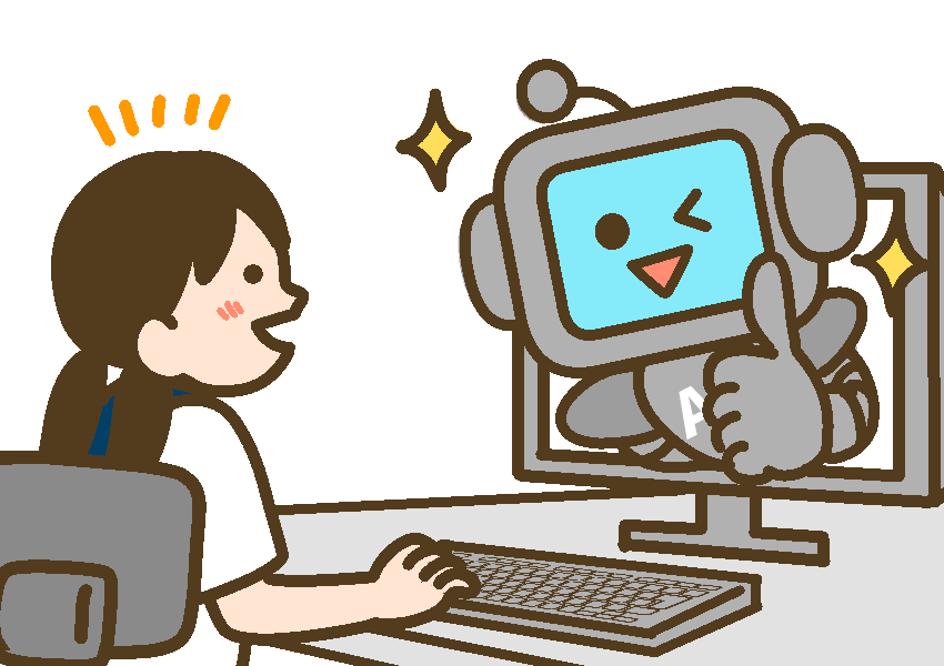 生成AIと会話する女子中学生、AIキャラクターが子どもを褒める。