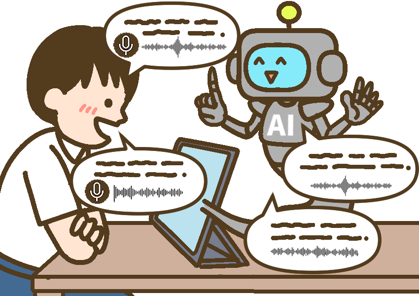 音声入力を活用しながら楽しそうにAIと会話する中学生。