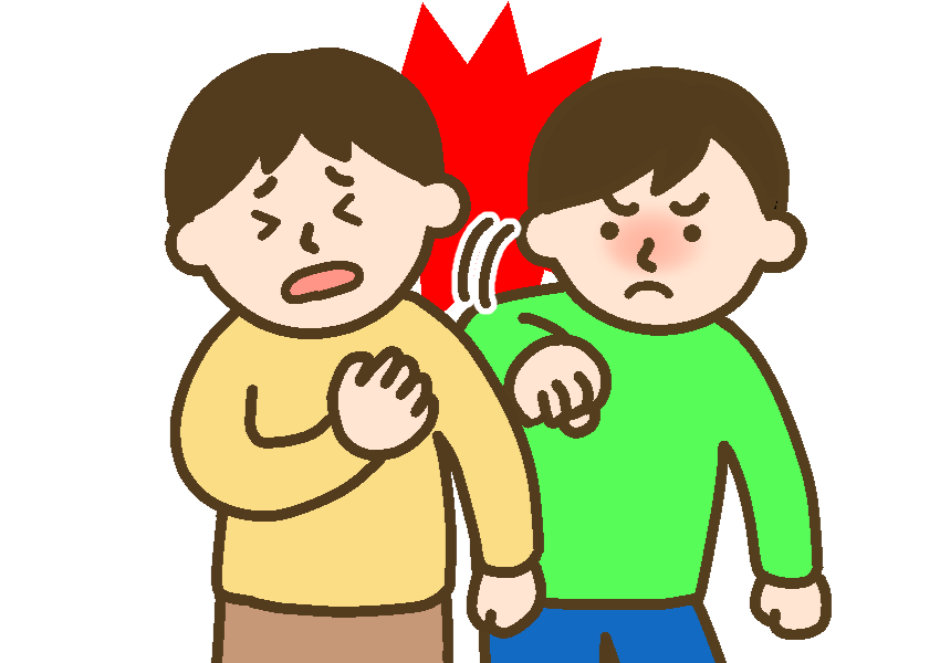 友達の肩をはたく男児